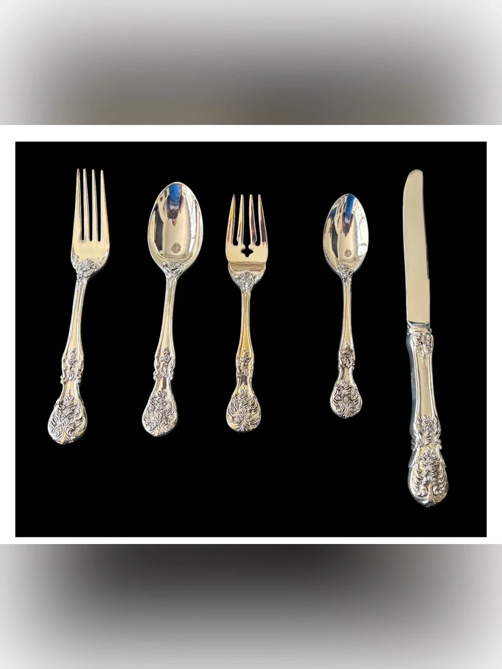 New French Rose Ornate Silver plated Serving Flatware Serving Set of 8 +3 server